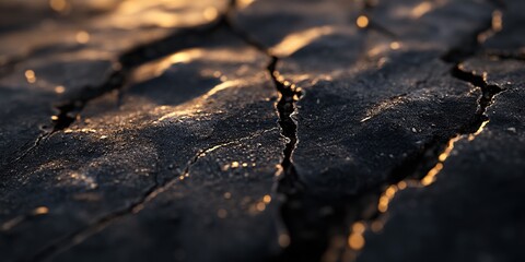 Cracked Earth at Sunset: A Close-Up of Nature's Texture