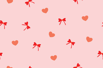 Seamless red ribbon bow pattern, liberty ditsy print | White daisy flowers | Orange flower | Design for pillow, blanket, rug, carpet, fabric, fashion, clothing, wallpaper, accessory