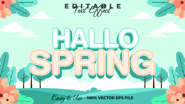 Hallo spring editable text style effect, floral 3D text style theme.