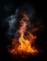Dark illustration with flames, smoke and black background