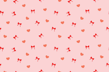 Seamless red ribbon bow pattern, liberty ditsy print | White daisy flowers | Orange flower | Design for pillow, blanket, rug, carpet, fabric, fashion, clothing, wallpaper, accessory