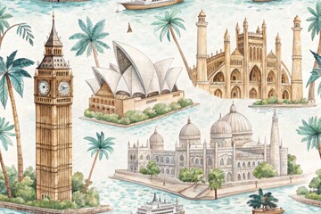 Obraz premium Seamless Pattern Architecture, Wallpaper, Background.