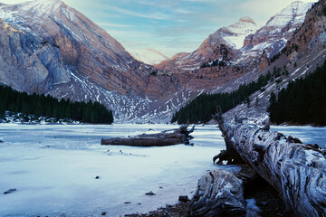 Frozen mountain lake