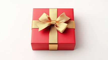 Obraz premium Bright Red Minimalistic Gift Box with Glossy Gold Ribbon