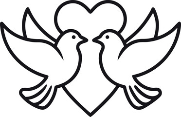 doves with heart line icon 