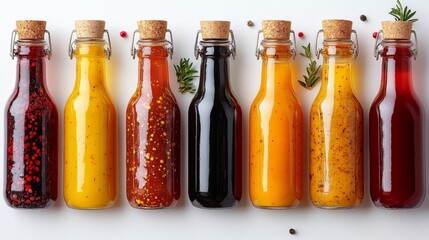 Condiment Bottles with Assorted Sauces Isolated on White Background. Generative AI