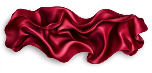 Draped red silk fabric with soft waves and folds on white background.