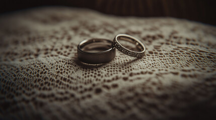 Two wedding rings on lace.