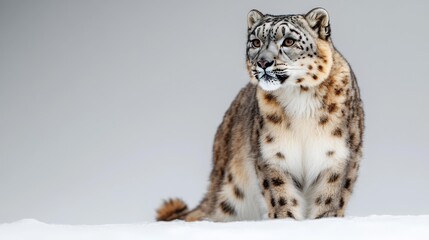 Obraz premium Snow Leopard Isolated on White Background. Generative AI