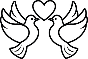 doves with heart line icon 