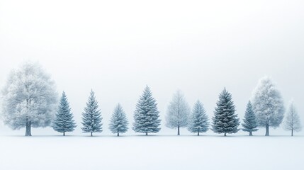 Obraz premium Row of frosted trees in snowy landscape.