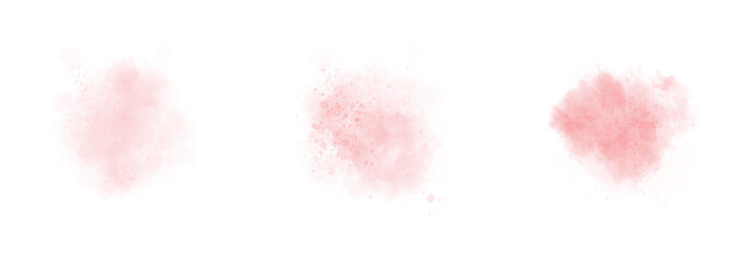 Set of abstract Blush Pink watercolor water splash on a white background. Vector watercolor texture in Blush Pink color. Ink paint brush stain. Blush Pink splatters spot. Watercolor pastel splash