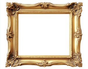 Ornate gold picture frame isolated on white background.