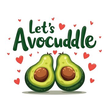 A minimalist and adorable t-shirt design featuring the phrase Lets Avocuddle