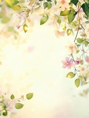 Blooming apple tree branches framing a soft green background