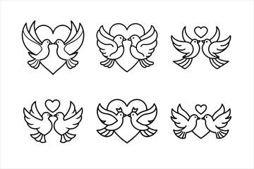 Line Art Pigeons and Hearts for Wedding Design