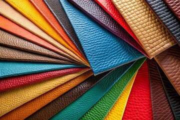 Aerial View of Diverse Artificial Leather Samples in Horizontal Arrangement