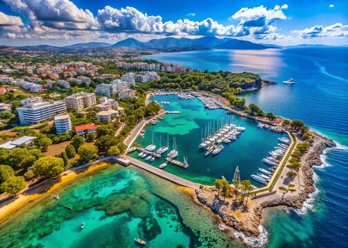 Aerial View of Glyfada Coast, Athens: Turquoise Waters, Beaches & Marinas