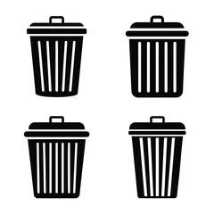 A set of Recycle trash bin vector silhouette