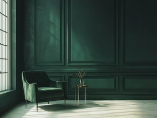 Emerald Green Room Interior Design With Velvet Chair