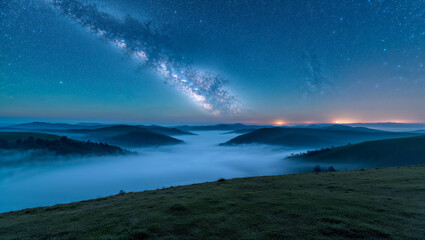 Fototapeta premium Stunning View of a Beautiful Night Sky with Stars and Fog