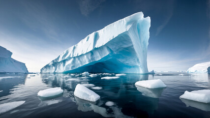 Submerged Iceberg Revealed Under an Arctic Sky with Clear Waters