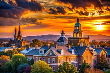 Fototapeta premium Gettysburg College Silhouette at Sunset, Pennsylvania Historic Town