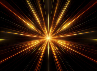 Golden rays burst from a central point, radiating outwards in a symmetrical pattern against a black background.  The effect is bright, energetic, and visually striking.