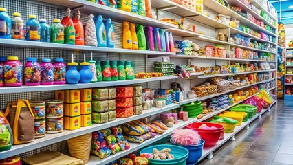 Fototapeta premium Aerial View of Pet Care Products on Store Shelf – Organized Retail Display