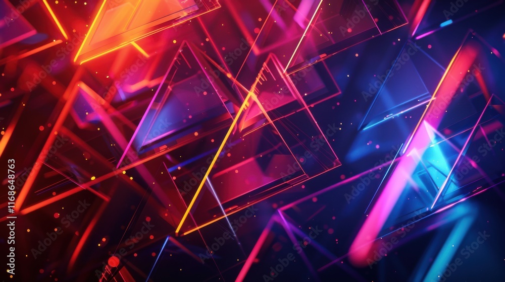 Poster abstract background with structure of neon triangles and technology style