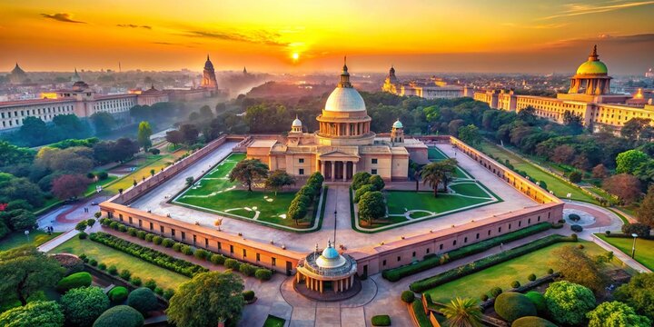 Aerial View of Sansad Bhavan, New Delhi, India - Drone Photography