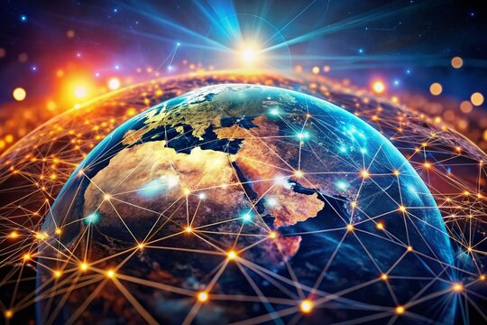 Global Neural Network: Futuristic Earth Covered in AI Connections, Bokeh Effect