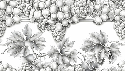 Grapes and Leaves Illustration: Monochrome Fruit Design
