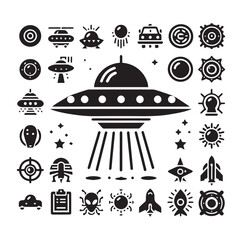 UFO - Flying saucer with light beam. Icon for design vector silhouette SH