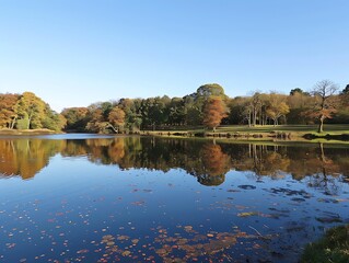 Fototapeta premium tranquil lake with autumn reflections