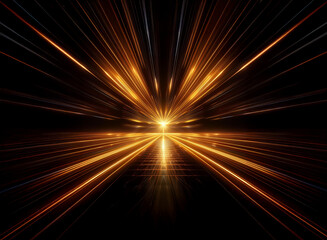 Abstract image depicting radiating golden light streaks converging at a central point, suggesting speed, energy, and movement in a dark, almost tunnel-like environment.