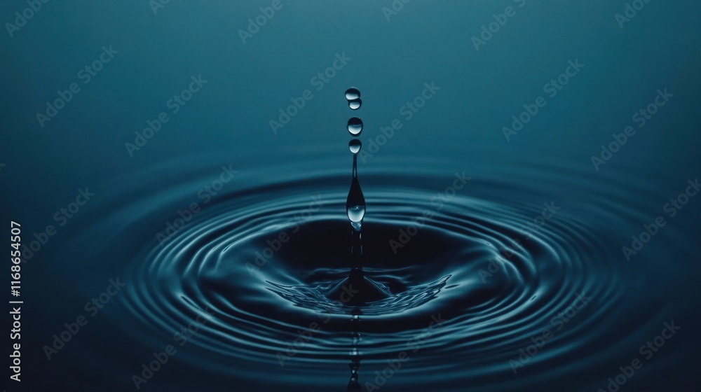 Aufkleber A close-up of a water droplet creating ripples in a dark blue pool.