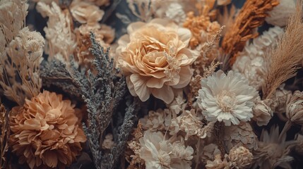 Beautiful Arrangement of Dried Flowers in Warm Tones and Earthy Palette