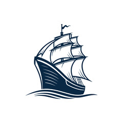 ship silhouette vector line art logo design