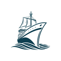 ship silhouette vector line art logo design