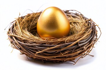 Fototapeta premium Golden Egg in Nest, Panoramic Spring Nature Stock Photo - PNG Background