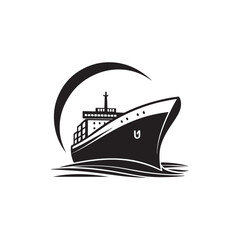 ship silhouette vector line art logo design