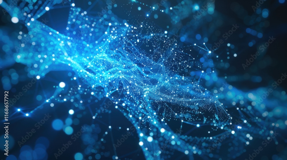 Poster Abstract blue technology background with futuristic digital lines. Dynamic network wave and particle communication. Modern tech design with glowing motion and internet space concepts