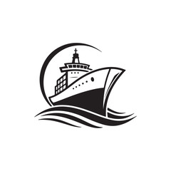 ship silhouette vector line art logo design