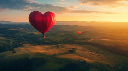 Obraz premium Heart-shaped hot air balloon over scenic landscape