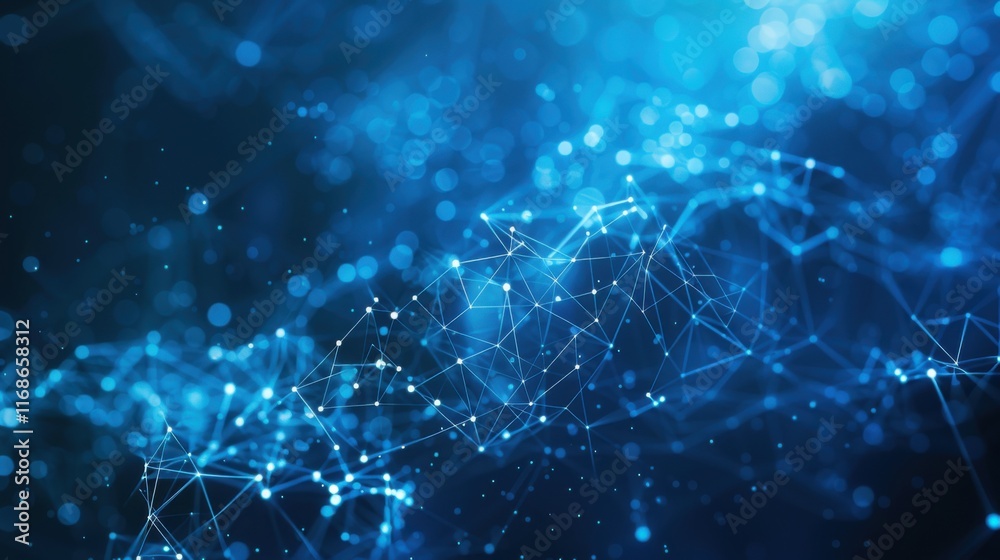 Poster Abstract blue technology background with futuristic digital lines. Dynamic network wave and particle communication. Modern tech design with glowing motion and internet space concepts