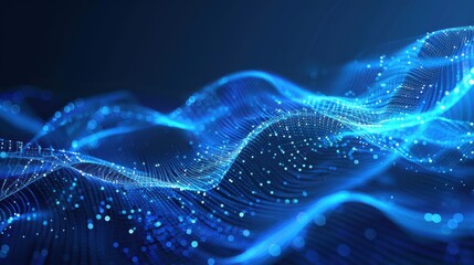 Abstract blue technology background with futuristic digital lines. Dynamic network wave and particle communication. Modern tech design with glowing motion and internet space concepts