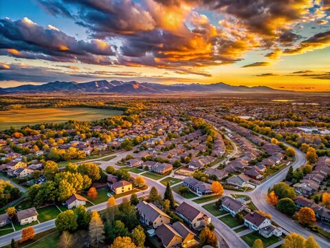 Golden Hour Broomfield Colorado Rocky Mountains Suburban Sunset Drone Photography