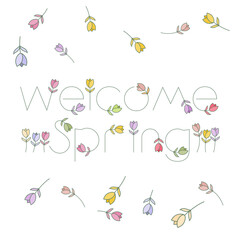 colorful abstract tulips with text welcome spring design vector