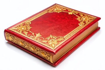 Fototapeta premium Antique Red Canvas Book Cover with Gold Embossing - Isolated on White Background, Circa 1895